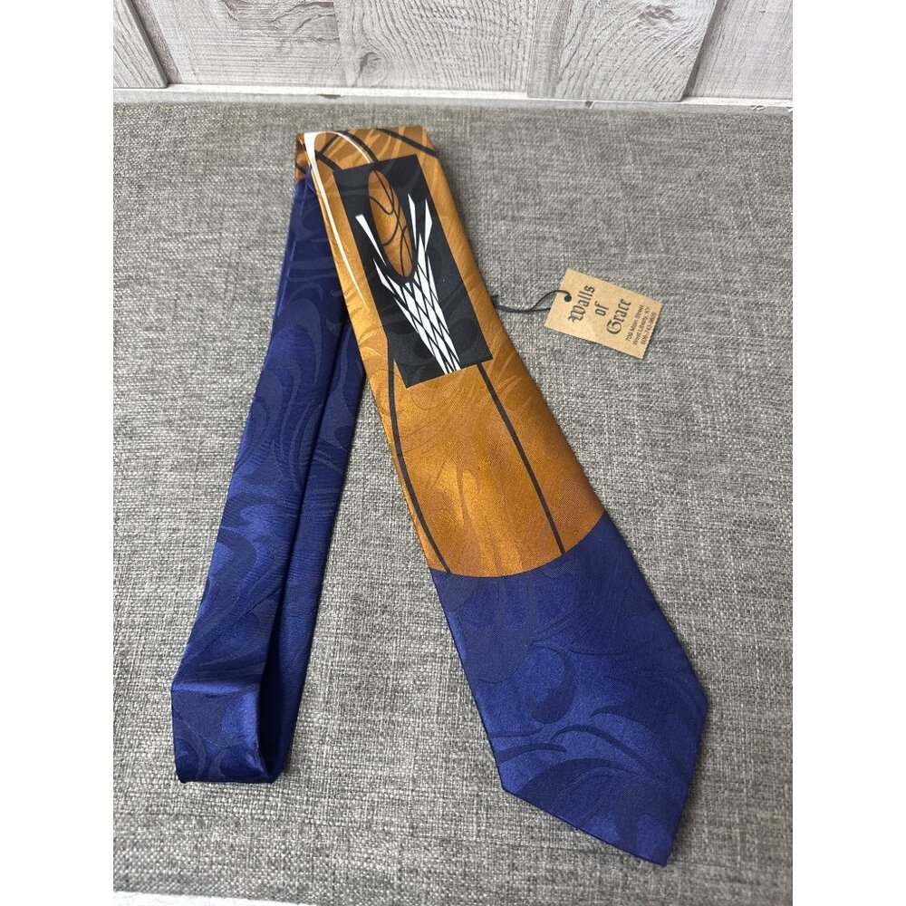 Steven Harris Handmade Mens Neck Tie Basketball Design Blue & Golden Polyester
